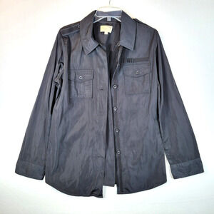 Elizabeth And James Women Button Slicker Rain Jacket Size Large Black Adjustable